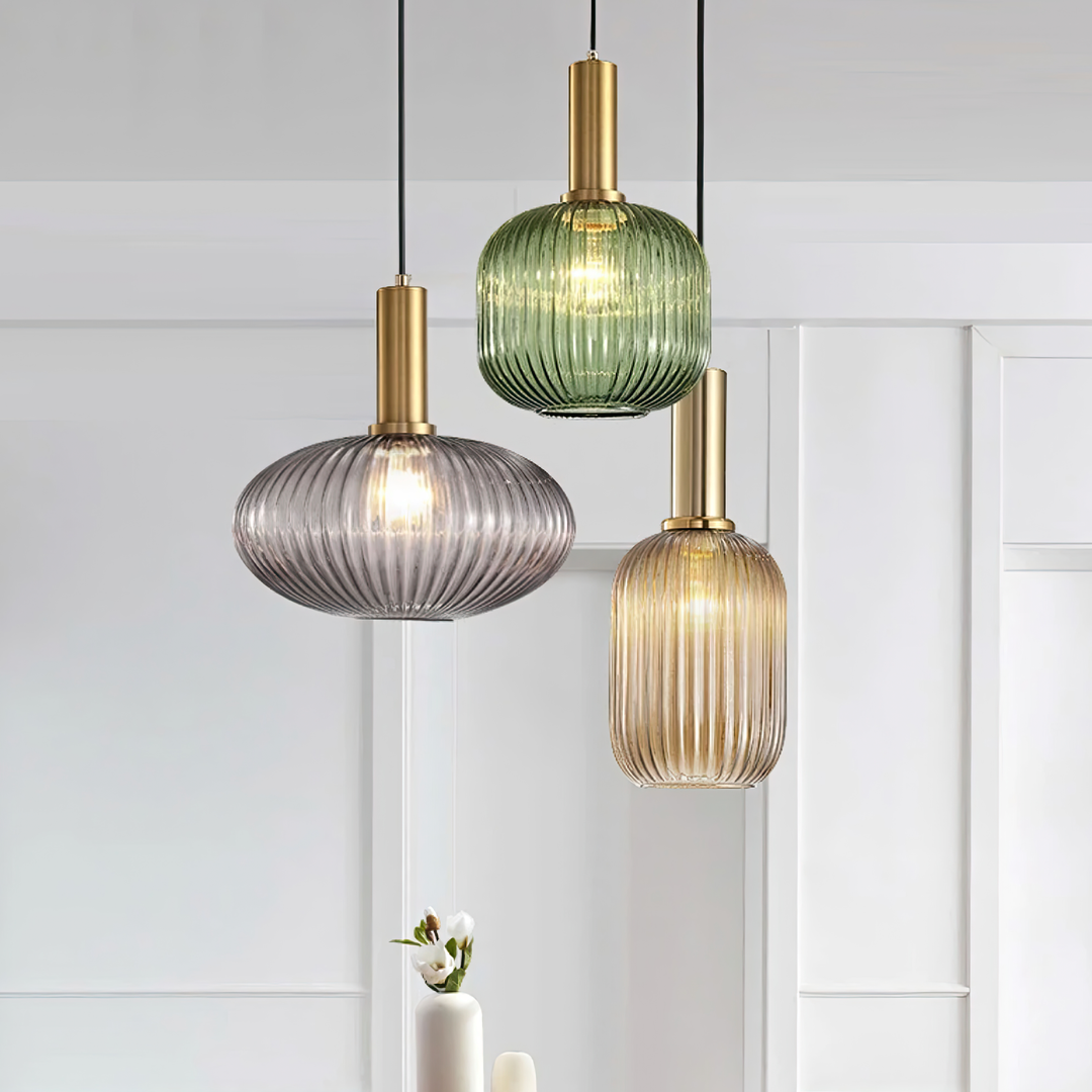 Ribbed Glass Globe Pendant Lights for Kitchen and Dining