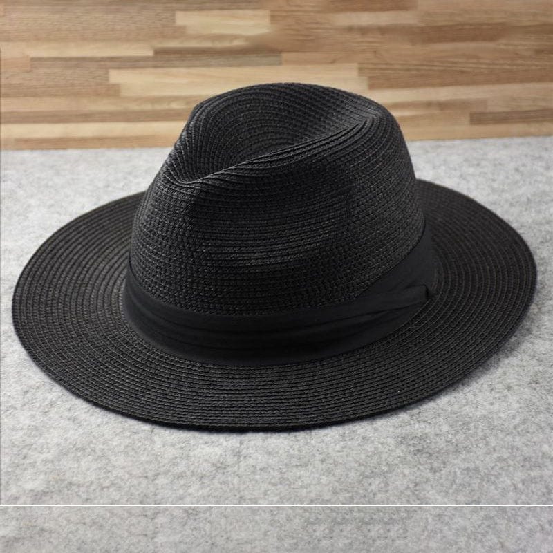 Black straw panama hat with black band