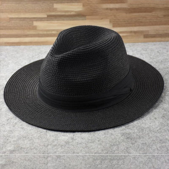 Black straw panama hat with black band