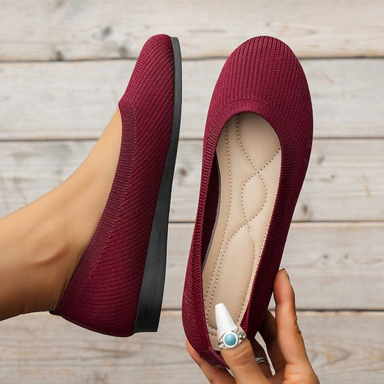 Soft Knit Round-Toe Ballet Flats for Women with Cushioned Sole