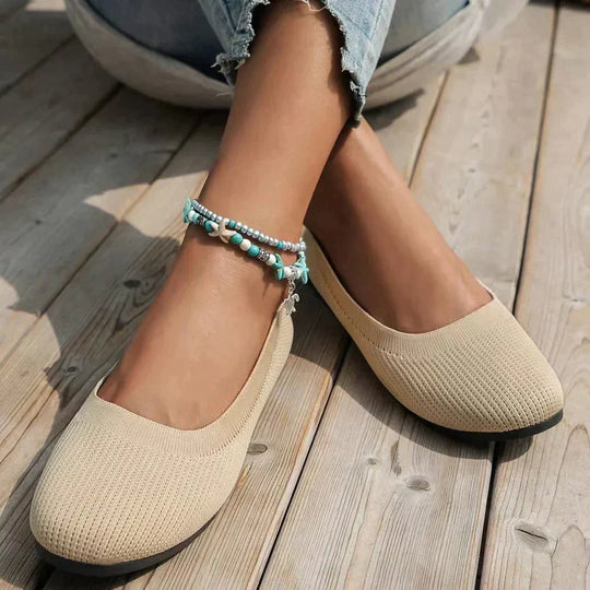 Soft Knit Round-Toe Ballet Flats for Women with Cushioned Sole