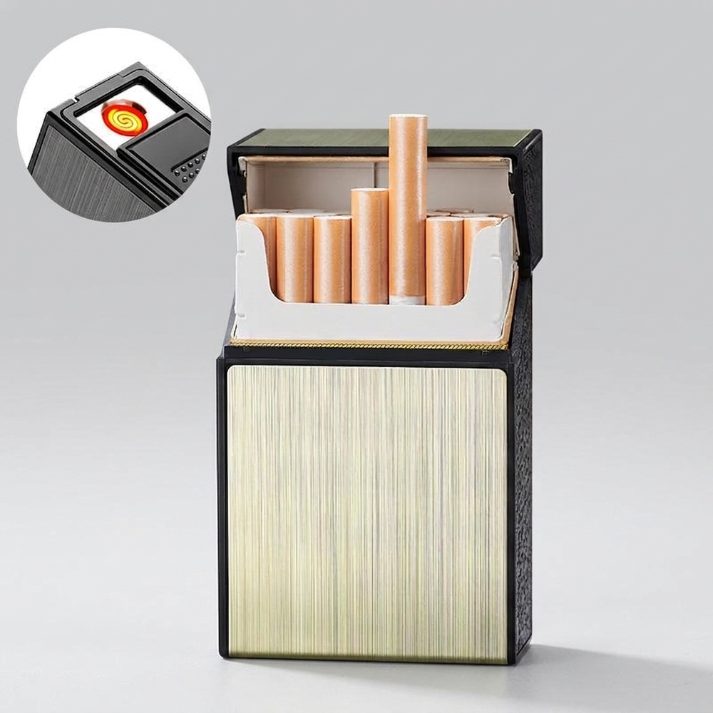 Sleek Metal Plasma Arc Lighter with Built-In Cigarette Case for Everyday Carry