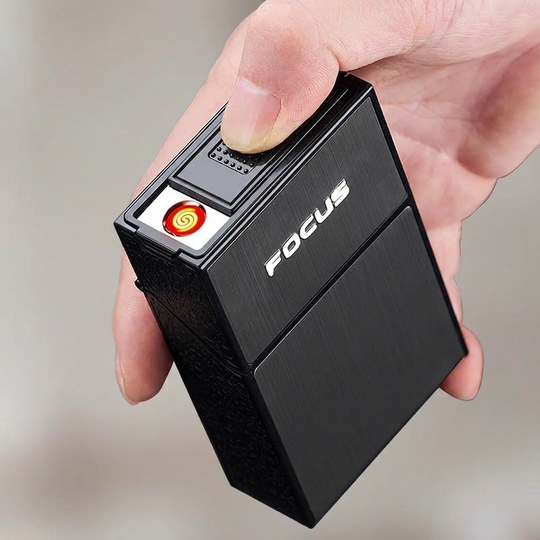 Sleek Metal Plasma Arc Lighter with Built-In Cigarette Case for Everyday Carry