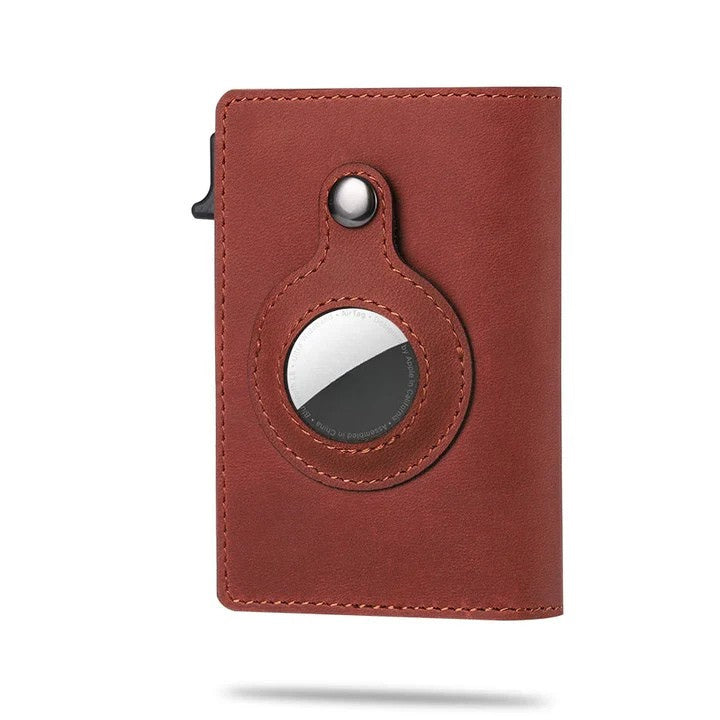 Red leather AirTag card wallet