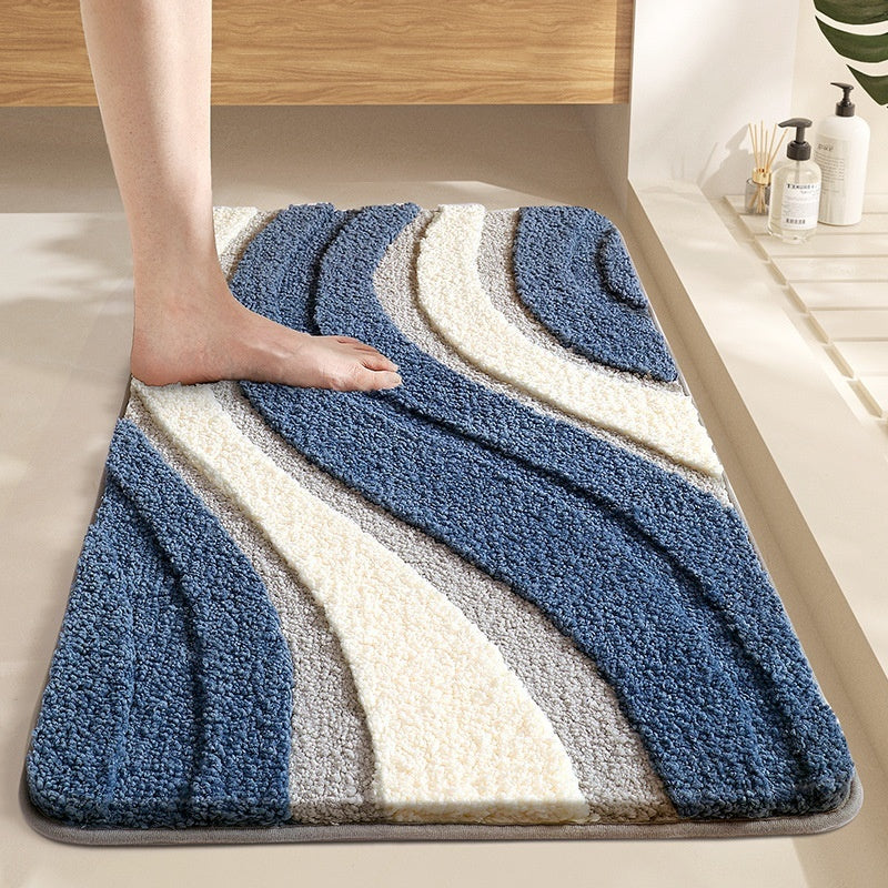 Plush wave-texture non-slip bath mat