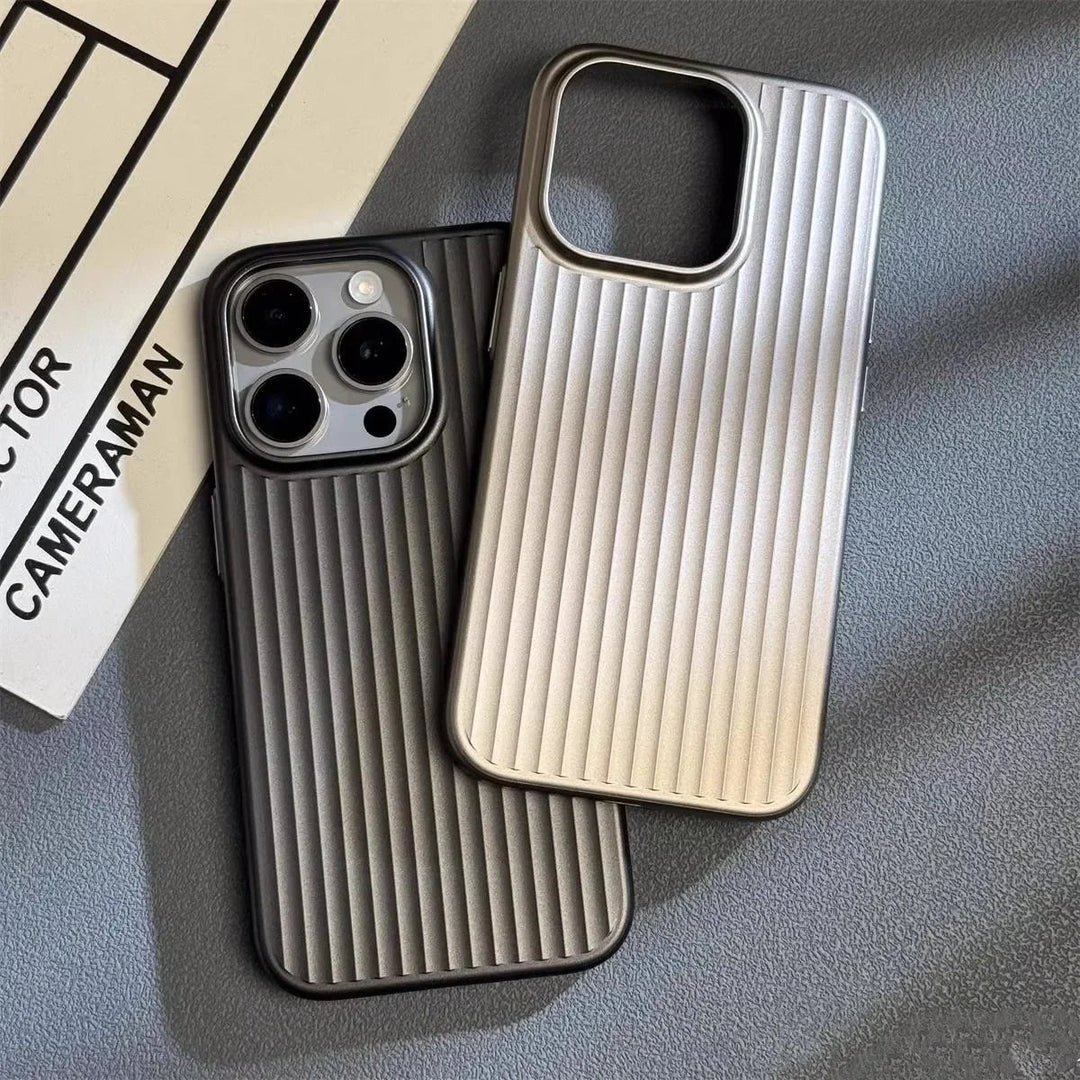 Minimalist Metallic Ribbed Phone Case for Everyday iPhone Protection