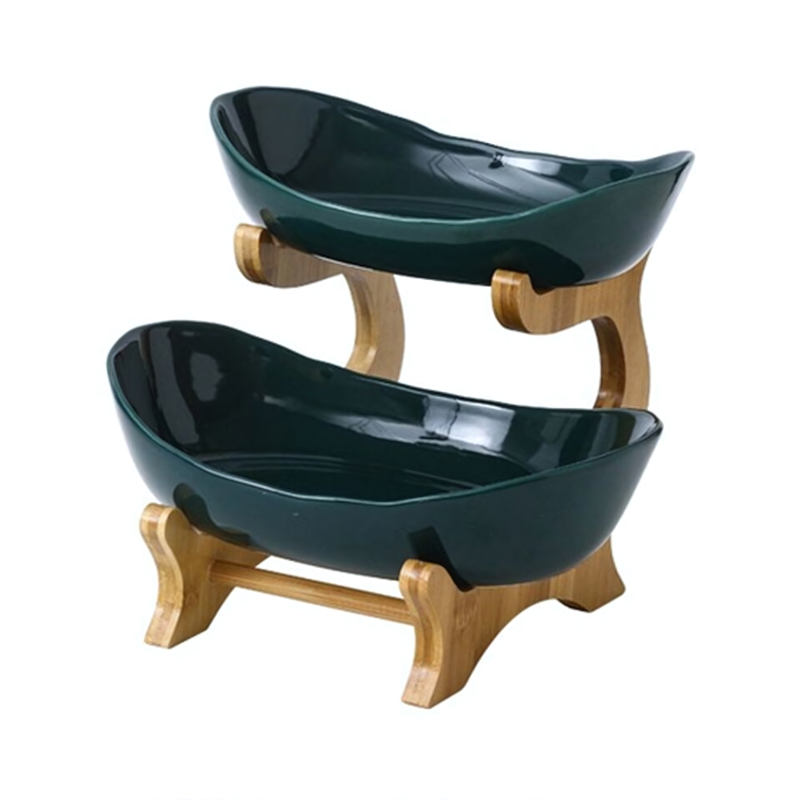 Tiered Plastic Fruit Bowl with Wooden Stand for Kitchen Counter and Dining