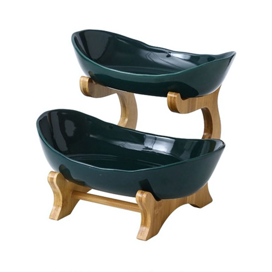 Tiered Plastic Fruit Bowl with Wooden Stand for Kitchen Counter and Dining