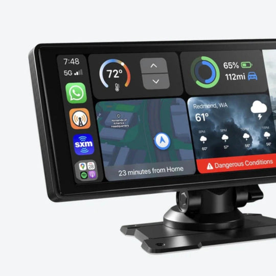 Car display showing navigation and apps