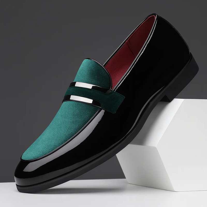 Glossy Patent and Suede Penny Loafers for Men