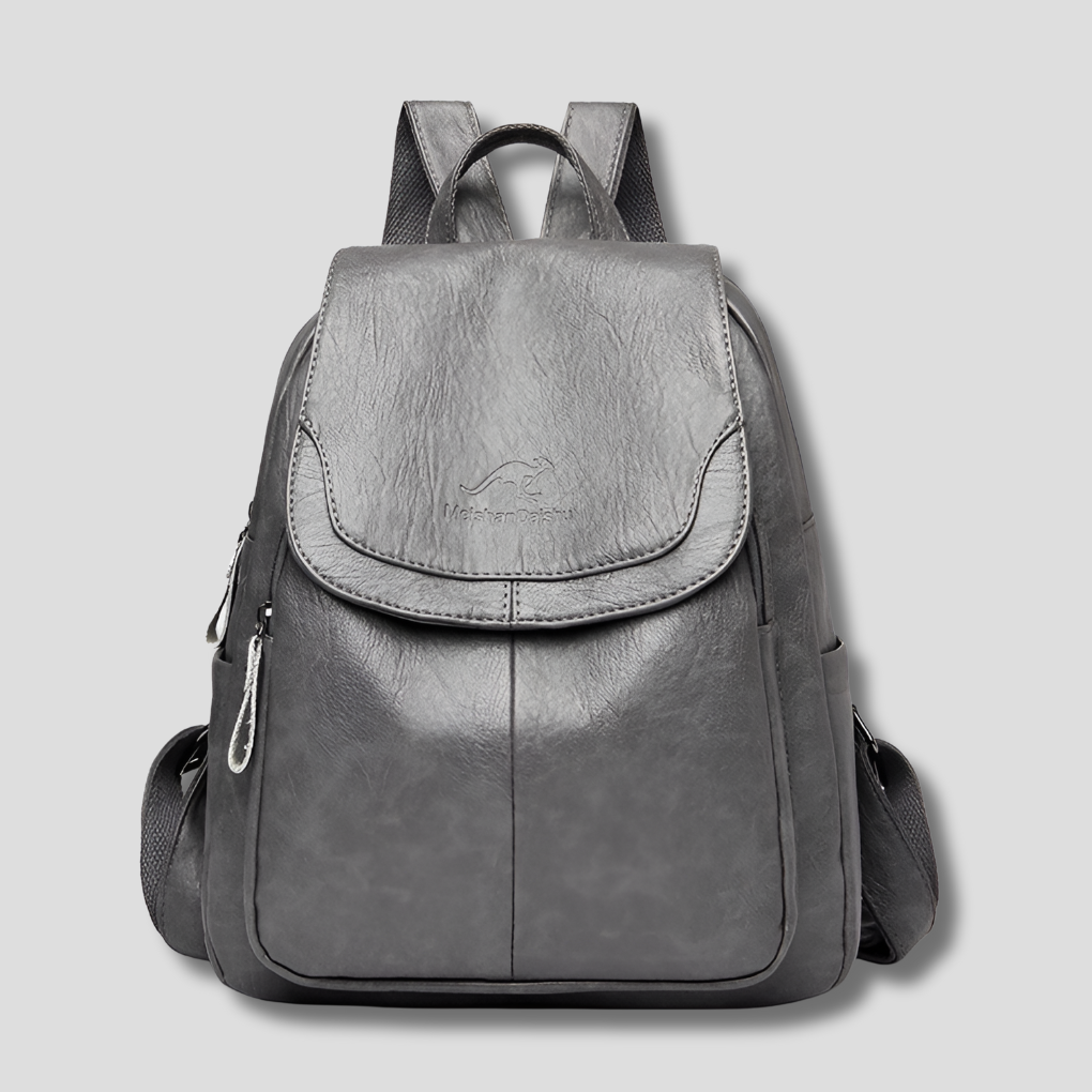Gray anti-theft leather backpack