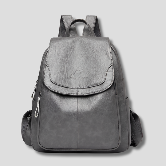 Gray anti-theft leather backpack
