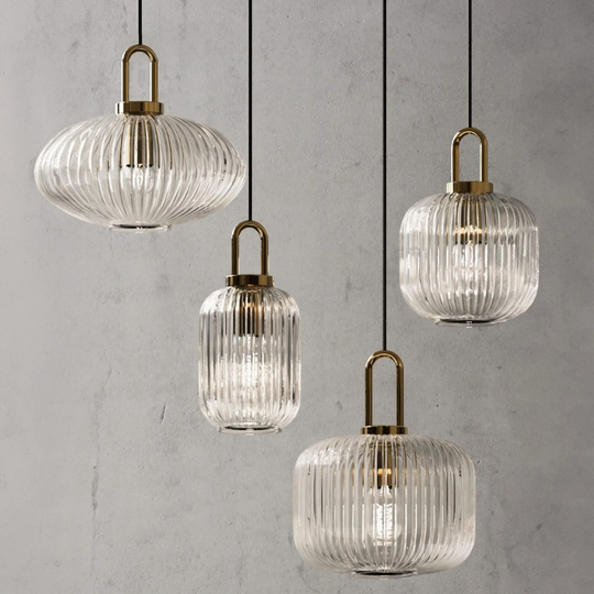 Nordic Ribbed Glass Pendant Light for Dining Room