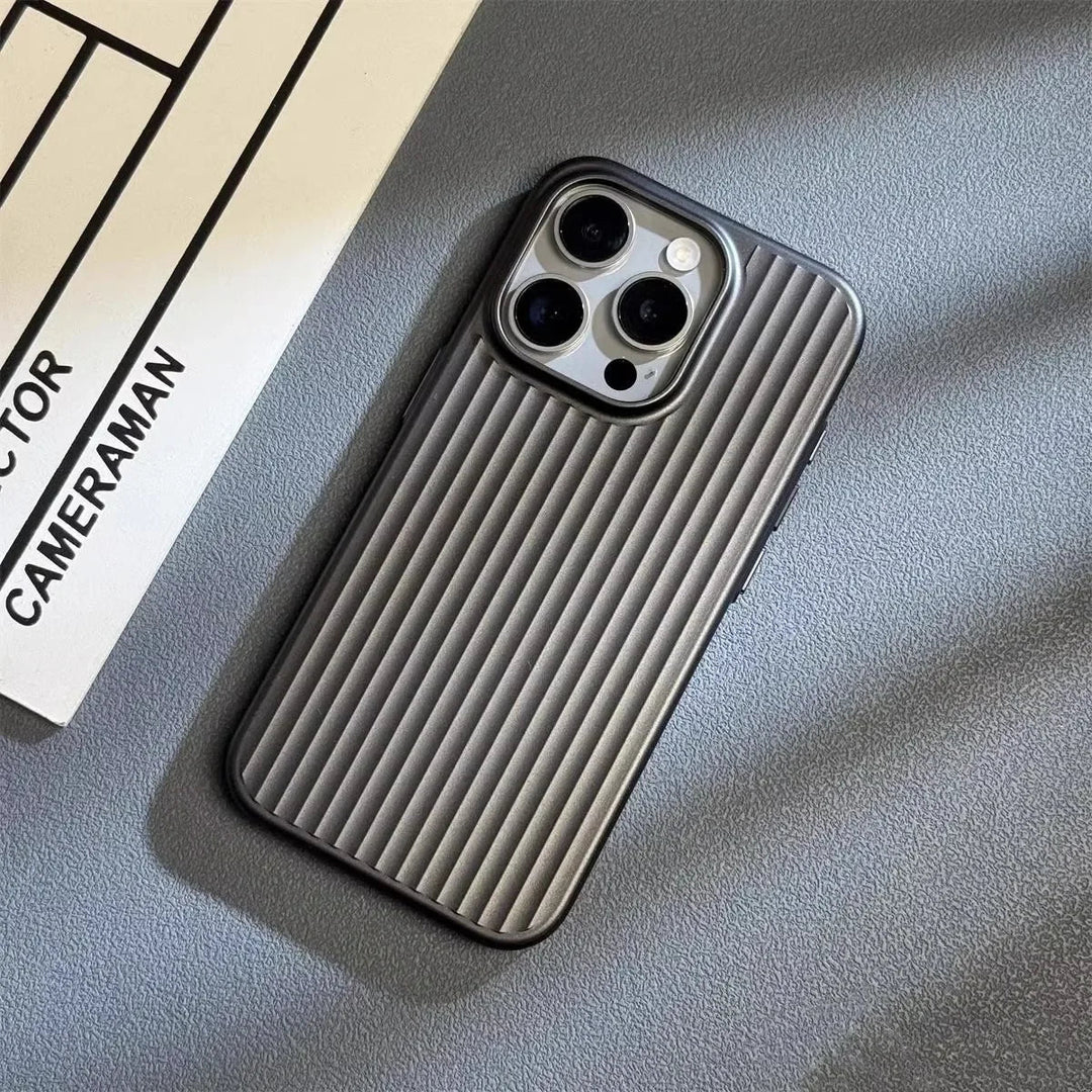 Minimalist Metallic Ribbed Phone Case for Everyday iPhone Protection