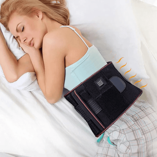 Person relaxing while wearing the heated back belt