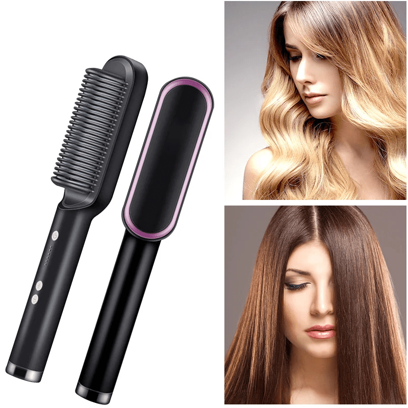 Smooth shiny hair styled with the straightening brush