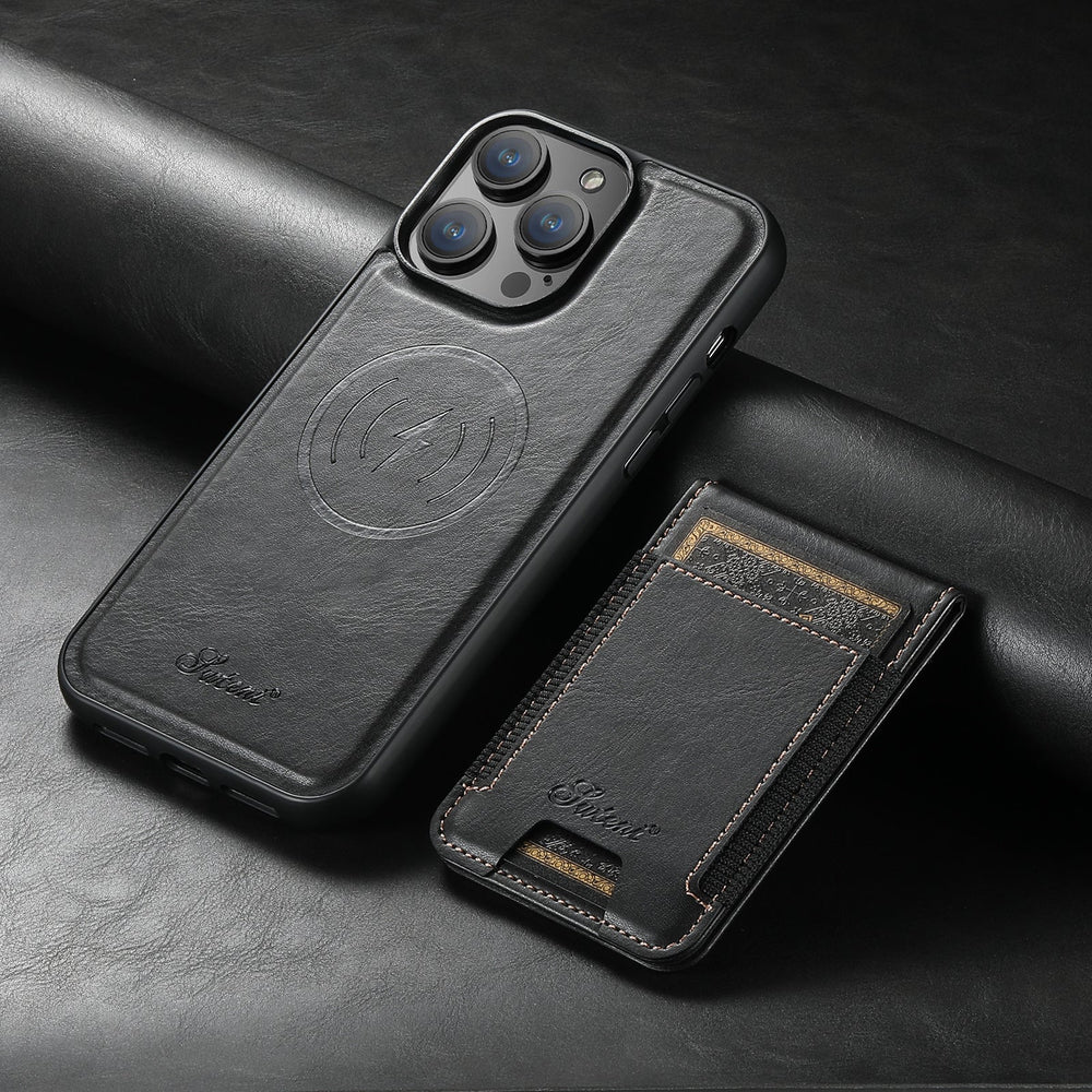 Black leather iPhone case with card holder