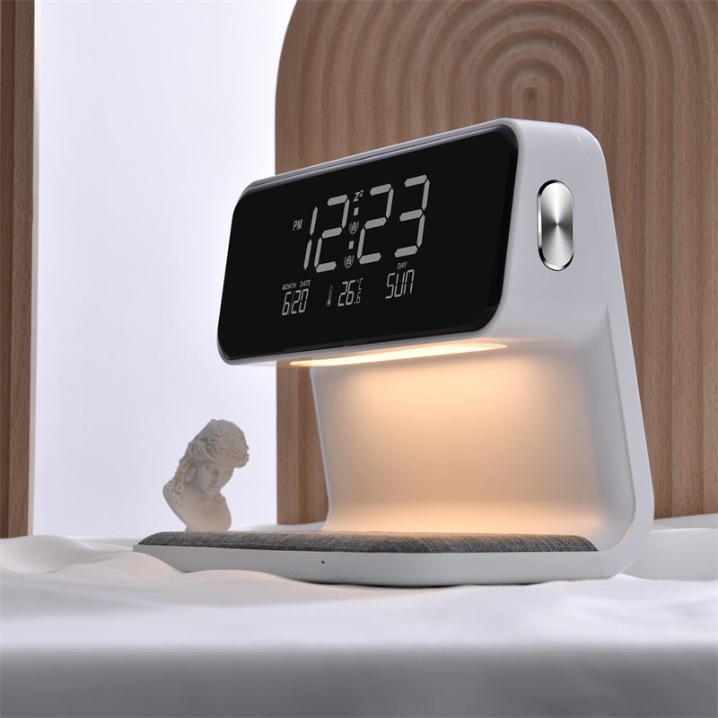Modern 3-in-1 Bedside Lamp with Wireless Charger and Alarm Clock