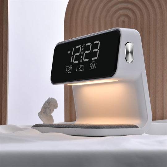 Modern 3-in-1 Bedside Lamp with Wireless Charger and Alarm Clock