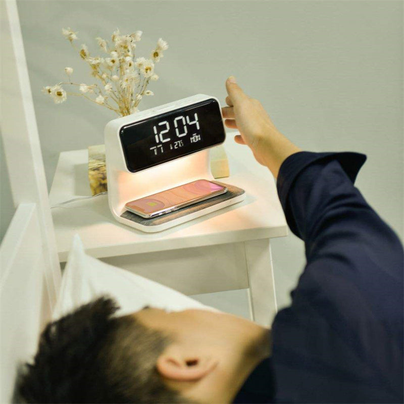 Modern 3-in-1 Bedside Lamp with Wireless Charger and Alarm Clock