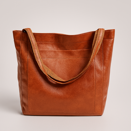 Brown leather tote shoulder bag