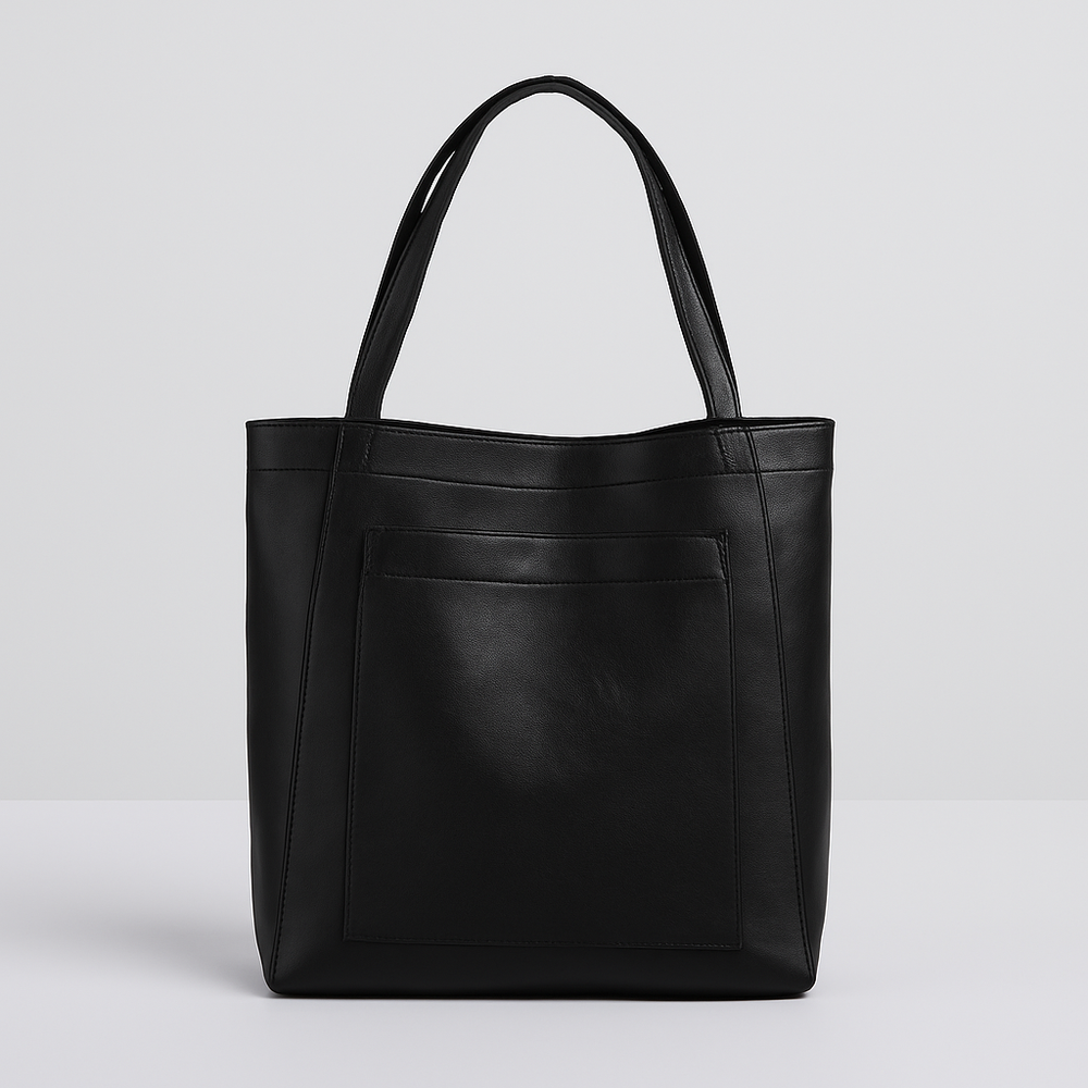 Black leather tote shoulder bag