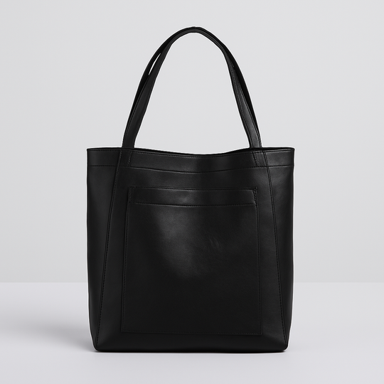 Black leather tote shoulder bag