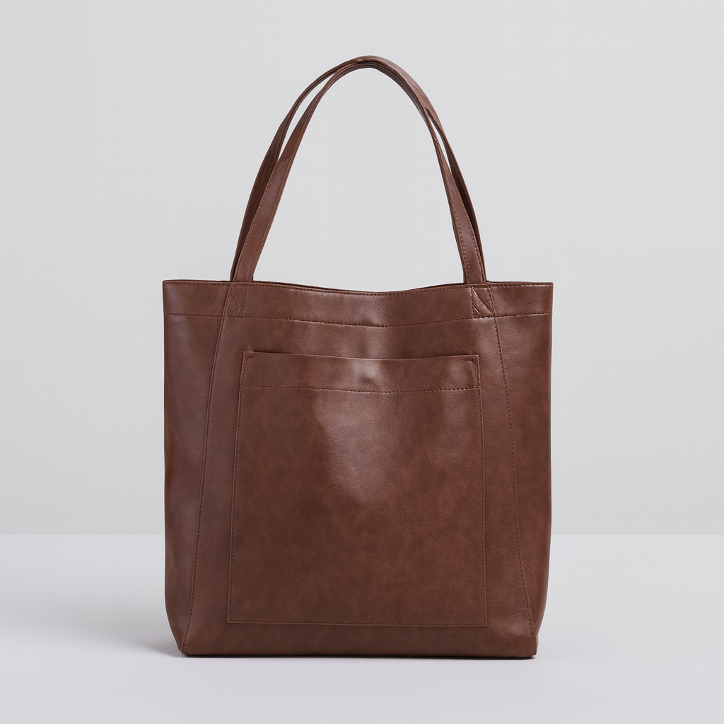 Coffee leather tote shoulder bag
