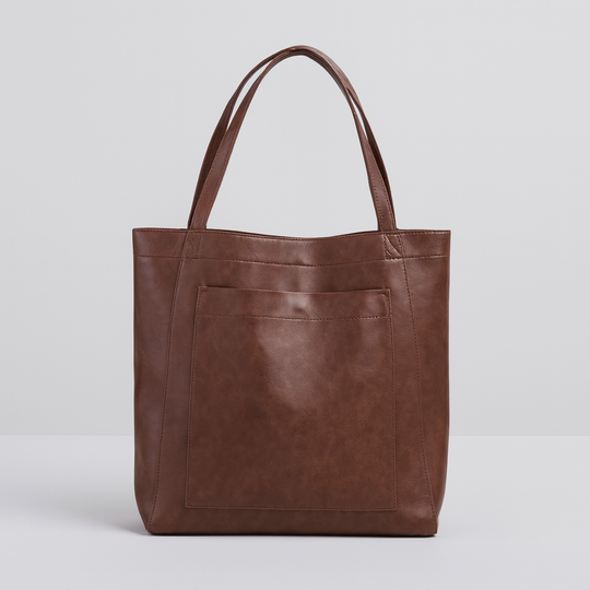 Coffee leather tote shoulder bag