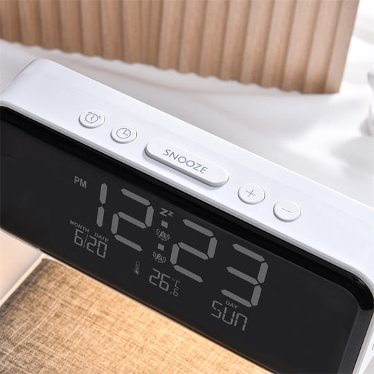 Modern 3-in-1 Bedside Lamp with Wireless Charger and Alarm Clock