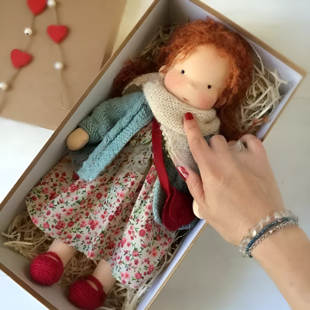 Handmade Knitted Waldorf Cuddly Doll for Toddlers and Nursery Play