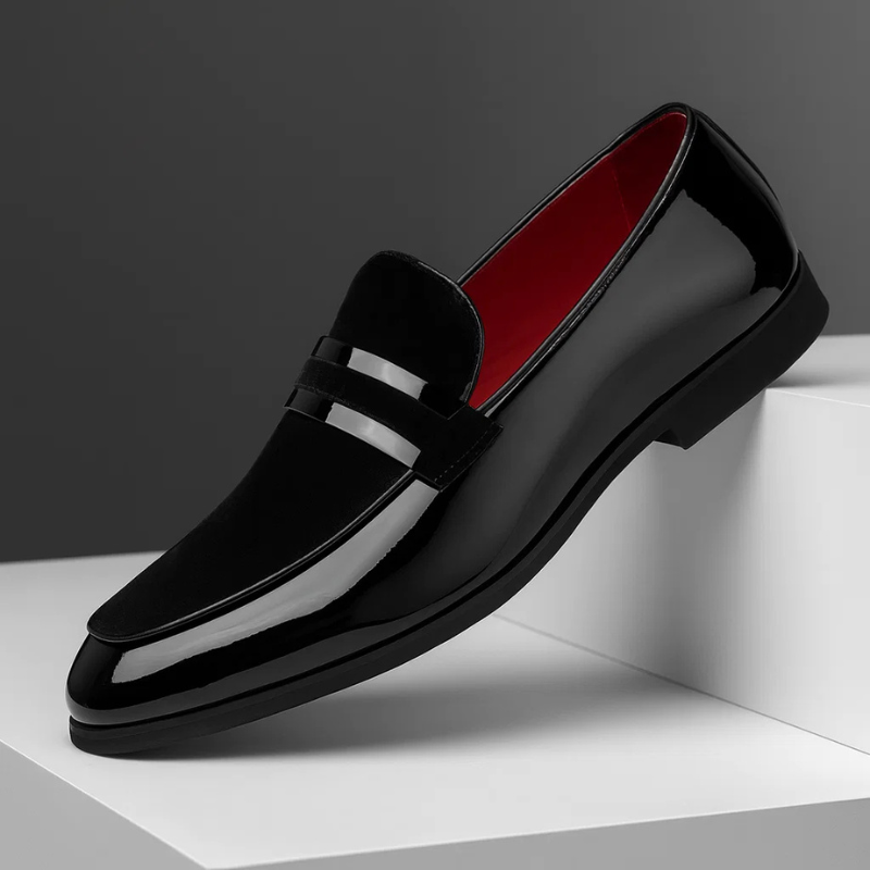 Glossy Patent and Suede Penny Loafers for Men