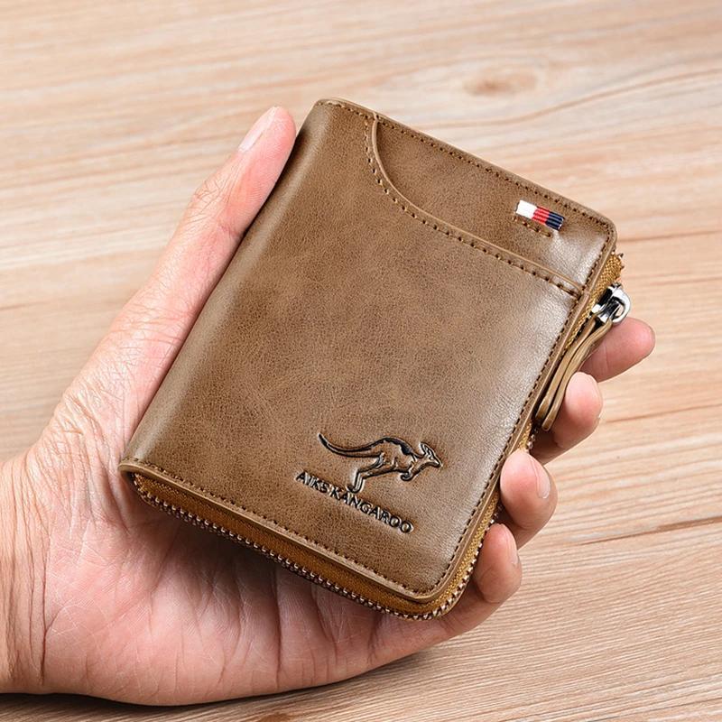 Khaki leather RFID wallet