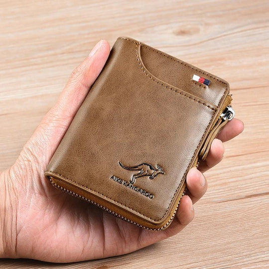 Khaki leather RFID wallet