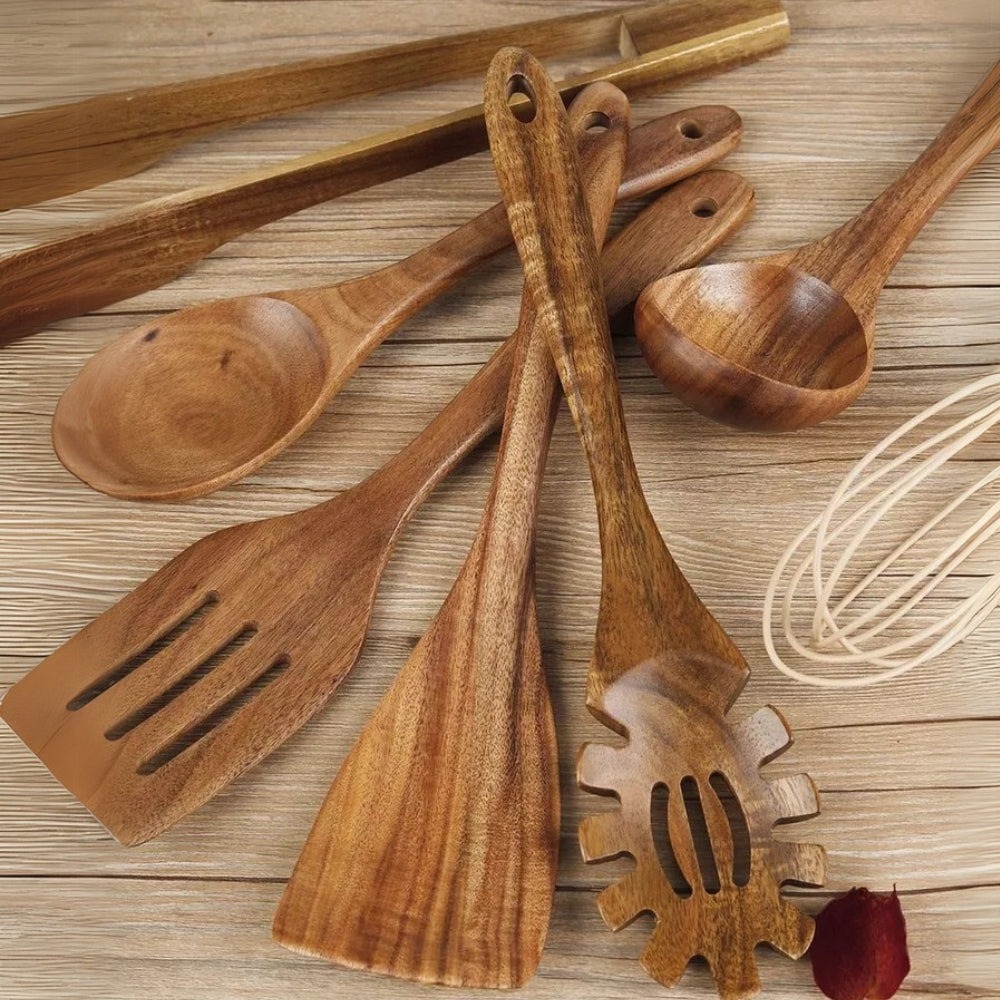 Wooden spatula cooking in pan
