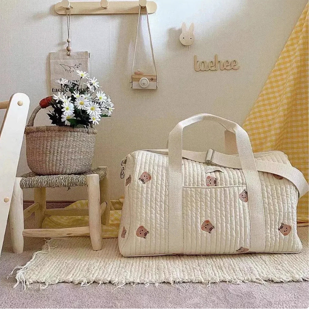 Bear print bag nursery
