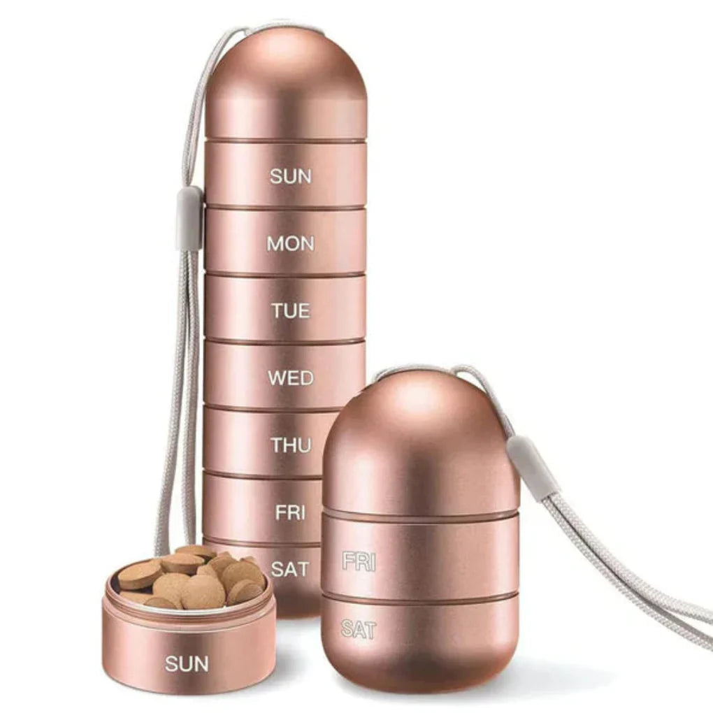 Sleek Aluminum 7-Day Weekly Pill Organizer for Travel and Daily Doses