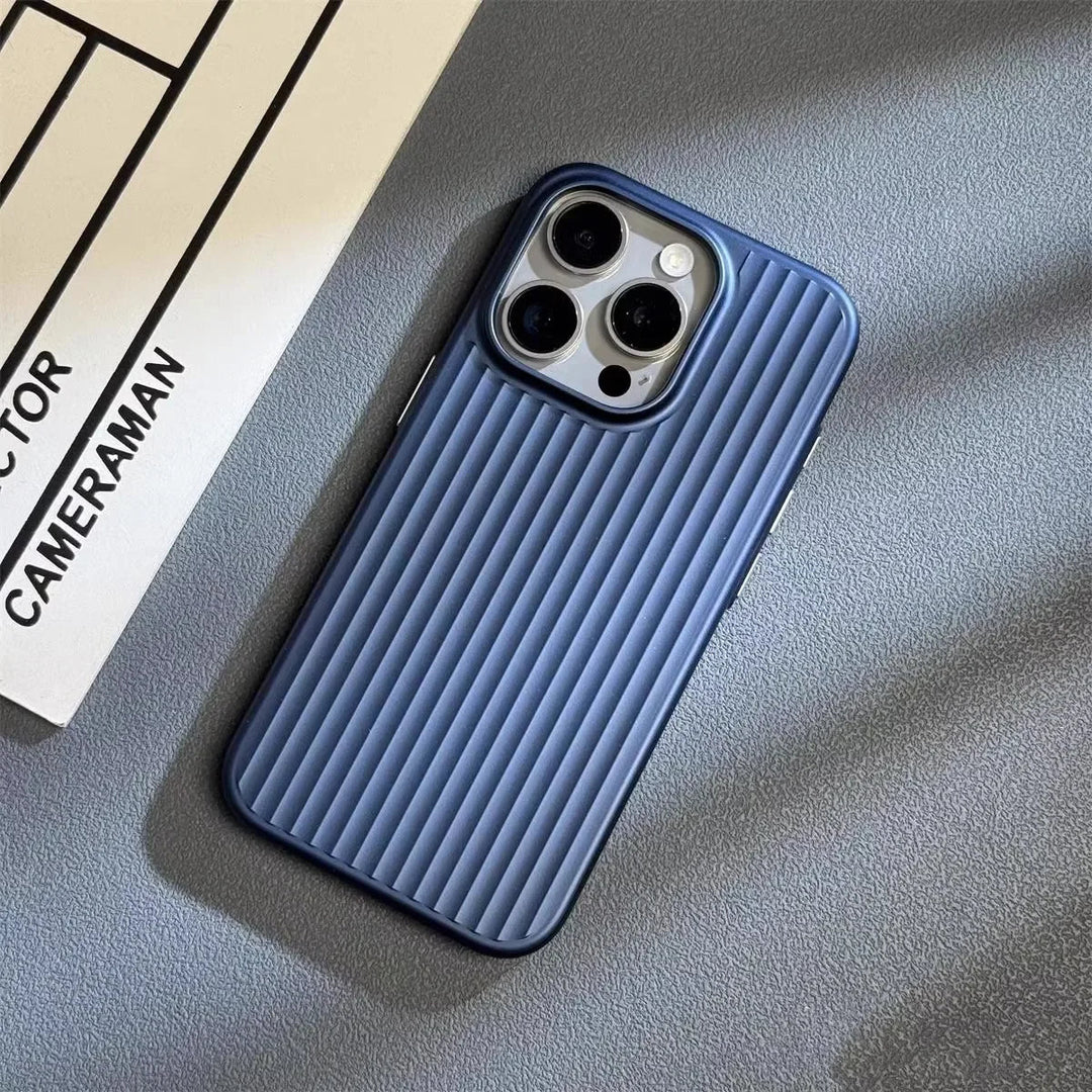 Minimalist Metallic Ribbed Phone Case for Everyday iPhone Protection