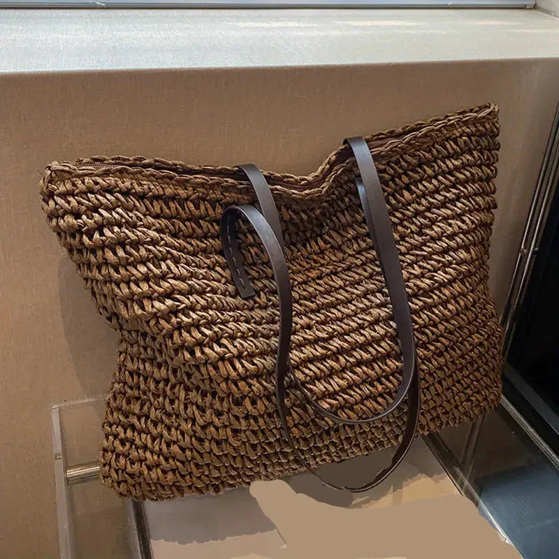 Oversized Woven Straw Tote Bag for Beach and Summer Days