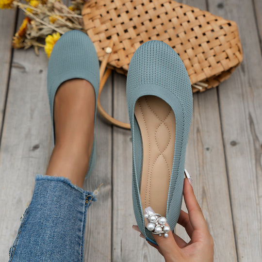 Soft Knit Round-Toe Ballet Flats for Women with Cushioned Sole