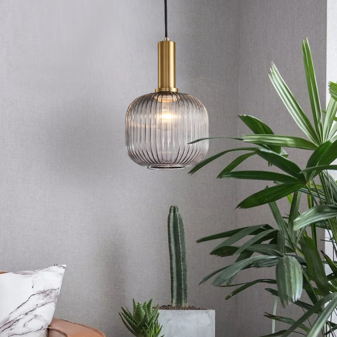 Ribbed Glass Globe Pendant Lights for Kitchen and Dining
