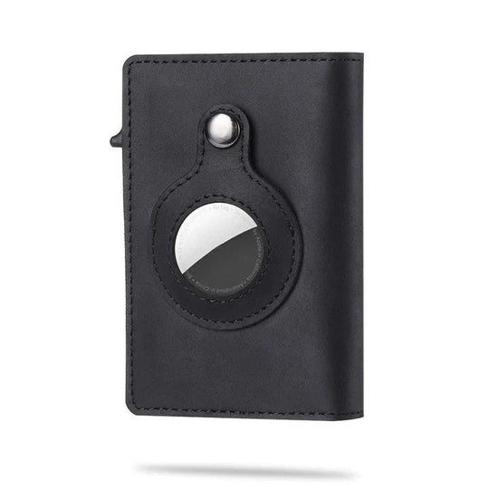 Black leather AirTag card wallet