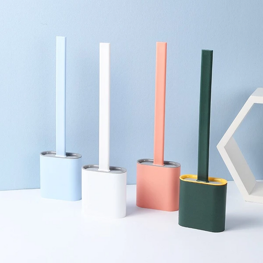 Modern Silicone Flat-Head Toilet Brush with Holder for Bathroom Cleaning