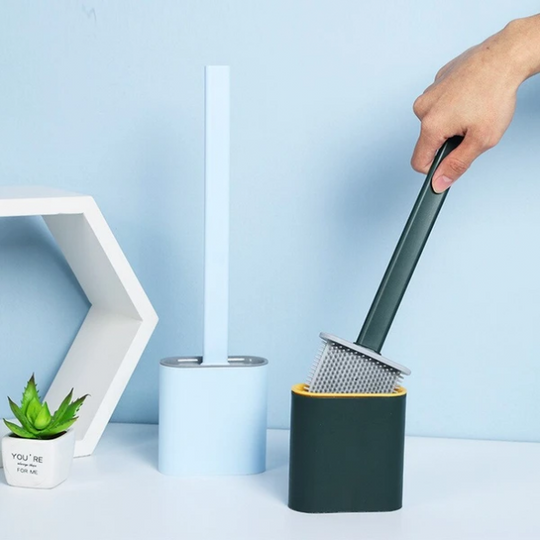 Modern Silicone Flat-Head Toilet Brush with Holder for Bathroom Cleaning