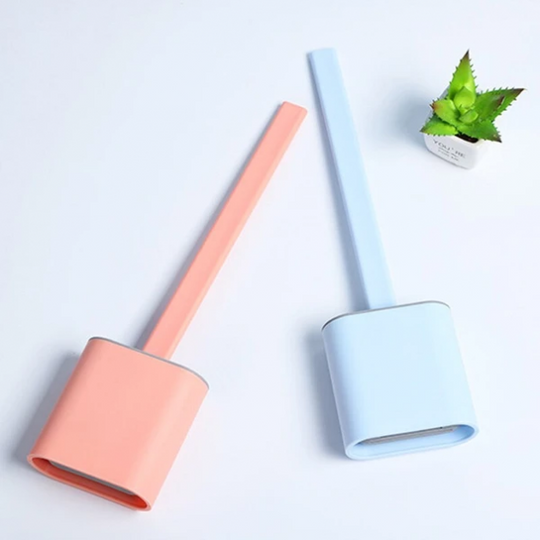 Modern Silicone Flat-Head Toilet Brush with Holder for Bathroom Cleaning