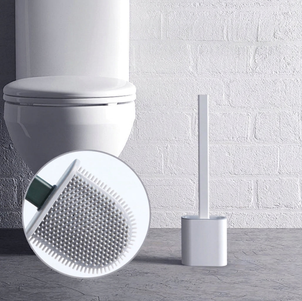 Modern Silicone Flat-Head Toilet Brush with Holder for Bathroom Cleaning