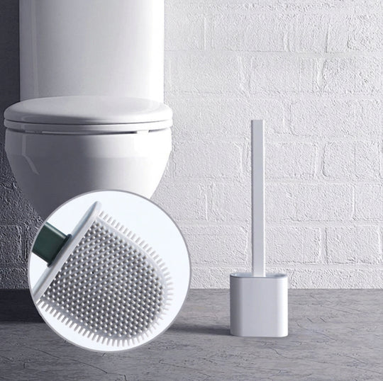 Modern Silicone Flat-Head Toilet Brush with Holder for Bathroom Cleaning