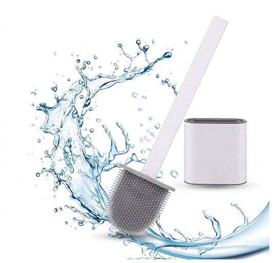 Modern Silicone Flat-Head Toilet Brush with Holder for Bathroom Cleaning