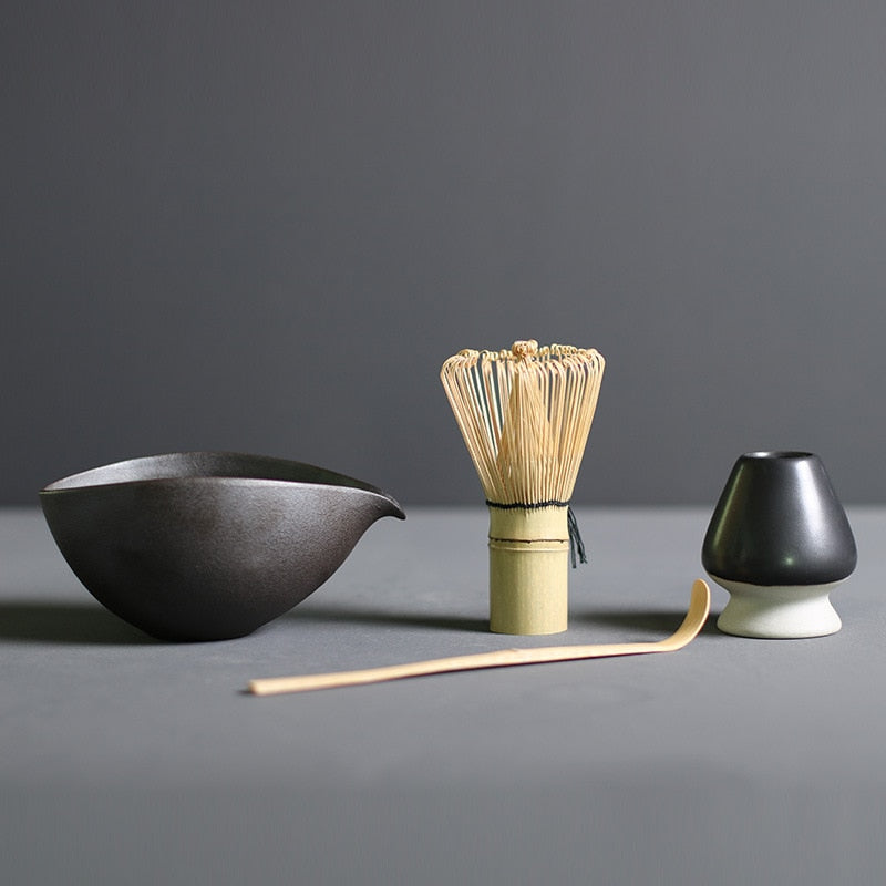 Traditional Ceramic Matcha Tea Set with Bamboo Whisk for Home Brewing