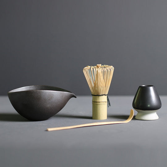 Traditional Ceramic Matcha Tea Set with Bamboo Whisk for Home Brewing